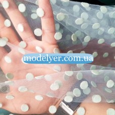 Ткань Сетка флок горох (голубой)